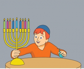boy with menorah celebration of hanukkah clipart