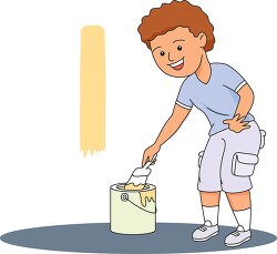 boy with paint bucket brush painting wall