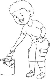 boy with paint bucket brush painting wall black outline