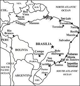 Brazil country map gray color black outline