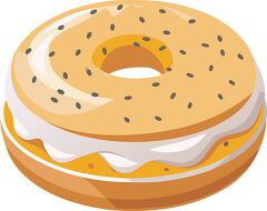 plain bagel sliced and filled with smooth cream cheese, ideal for a simple breakfast - breakfast clipart