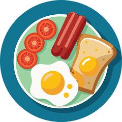 A delicious breakfast plate featuring sunny-side-up eggs, sausages, toast, and tomato slices - breakfast clipart