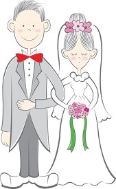 bride and groom cartoon style on their wedding day clipart