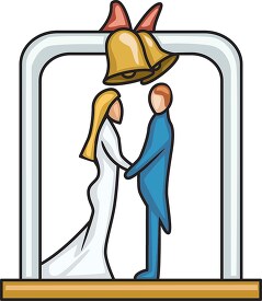 bride and groon under bells wedding cake topper clipart