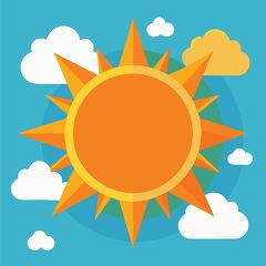 bright sun surrounded by puffy clouds clipart