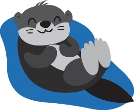 brown otter happily sits on his back in water gray color clipart