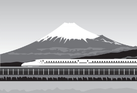 bullet train near mount fuji japan gray color clipart