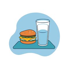 Burger and Glass of Water on a Blue Placemat