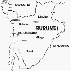 Burundi country map black white clipart