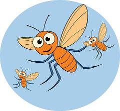 buzzing cartoon mosquitoes with detailed wing