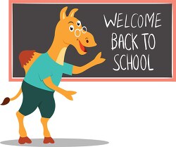 camel character welcoming students iback to school