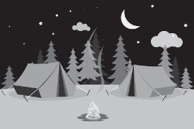 camping outdoor tents at night under stars gray color clipart