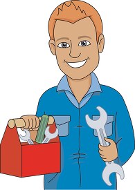car mechanic with wrench toolbox clipart