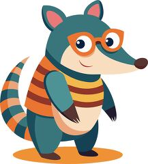 cartoon armadillo stands upright with a striped pattern