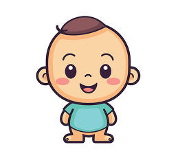 cartoon baby boy with a blue shirt and brown hair