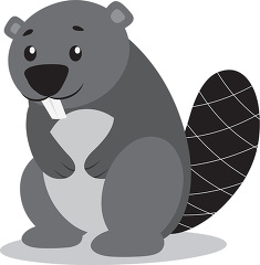 cartoon beaver standing on its hind legs with a big smile gray c