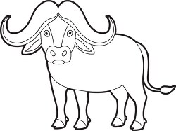 cartoon buffalo with long horns standing on a green grass outlin