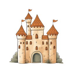 cartoon castle with tall towers and a front gate 3