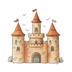 cartoon castle with tall towers curtain wall and gate