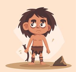 cartoon caveman standing on a primitive landscape