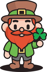 cartoon character dressed as a leprechaun holding a four leaf cl