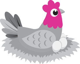 cartoon chicken laying on its nest with eggs in it gray color