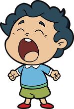cartoon child with curly black hair yawning and stretching
