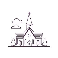 cartoon church with a steeple and a red roof black outline clip 