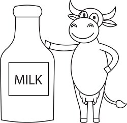 cartoon cow with milk bottle black outline clipart