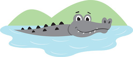 cartoon crocodile is swimming in the water gray color
