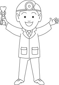 cartoon dentist holding extracted tooth black outline