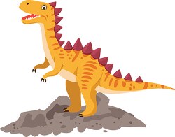 cartoon dinosaur stands on a mound of dirt with orange and brown