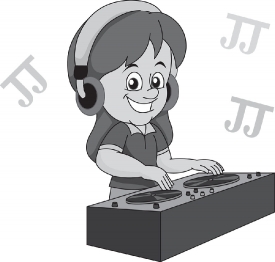 cartoon dj girl playing music gray color clipart