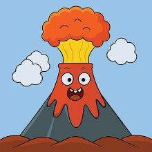 cartoon erupting  volcano with a happy face