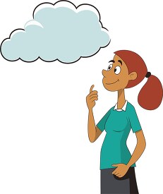 cartoon female character thinking shown with a thought bubble