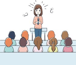 cartoon female teacher giving a lesson to a classroom