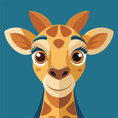 cartoon giraffe with bright eyes long eyelashes and large orange