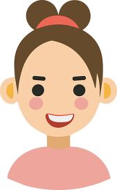 cartoon girl with a bun hairstyle smiling