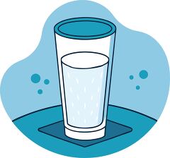 Cartoon Glass of Water with Bubbles in Blue Background