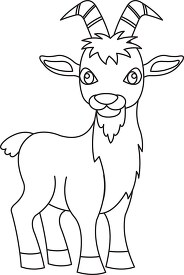 cartoon goat with long horns standing black outline clip art