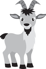 cartoon goat with long horns standing gray color clip art