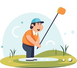cartoon golfer takes a swing on a sunny day