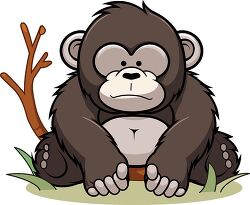 cartoon gorilla sits with a small tree branch clipart