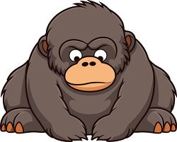 cartoon gorilla sits with its head down clipart