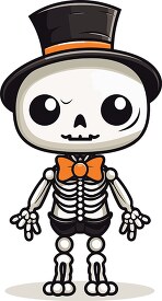 cartoon halloween skeleton wearing a top hat and bow tie