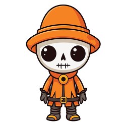 cartoon halloween skeleton with orange jacket and hat
