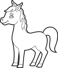 cartoon horse with brown eyes and a brown mane black outline cli