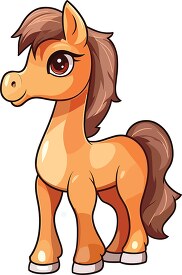 cartoon horse with brown mane and brown mane standing clip art
