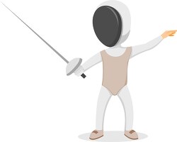 cartoon illustration of a fencer in a fencing stance with a swor