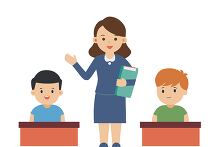 cartoon illustration of a teacher and students